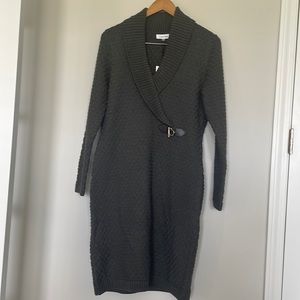 Calvin Klein V Neck Cable Knit Sweater Dress Sz L NWT
